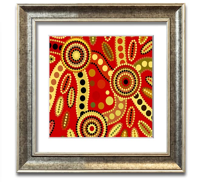 Aboriginal Red Tribal Square Framed Print showcasing vibrant red tribal designs in a stylish frame.